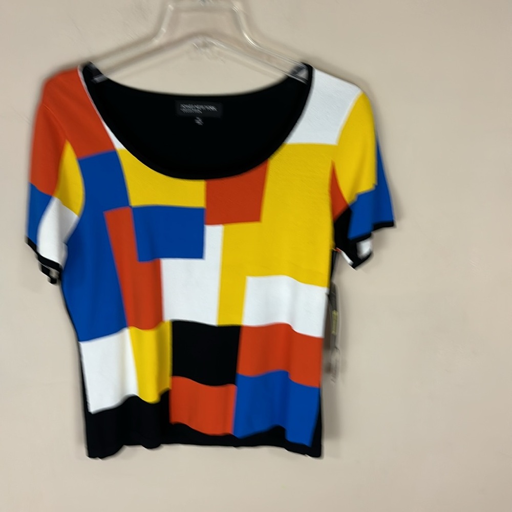 Jones N Y Color Block Short Sleeve Lightweight Sweater Top Size Medium…